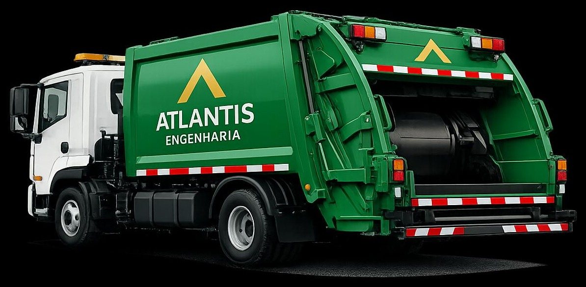 Caminhão compactador de resíduos da Atlantis Engenharia