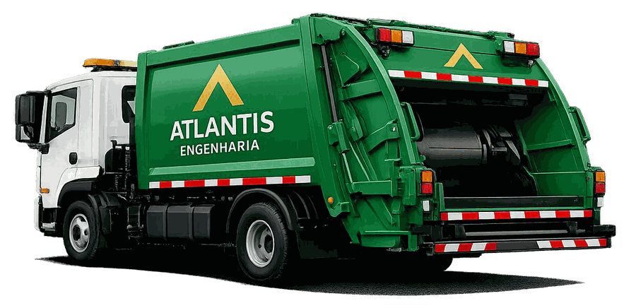 Caminhão compactador de resíduos da Atlantis Engenharia