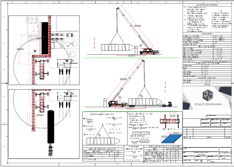 Plano de rigging real elaborado pela Atlantis Engenharia para içamento com guindaste